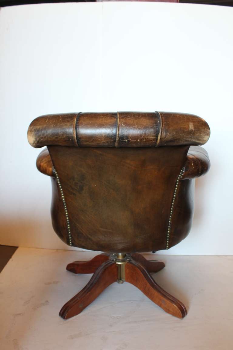 Vintage Tufted Distressed Leather Library Desk Swivel ...