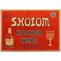 Vintage Embossed Metal " Kosher Wine " Sign