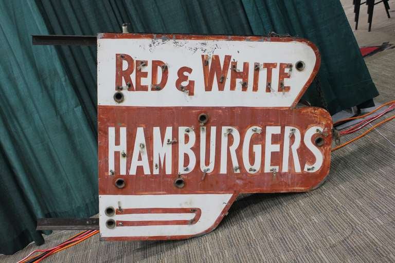 Vintage metal Red & White Hamburgers Sign. Please contact us for quote for making neon sign.