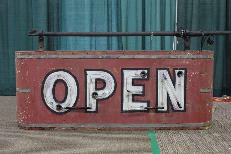 Original American vintage double sided neon sign OPEN. It works.