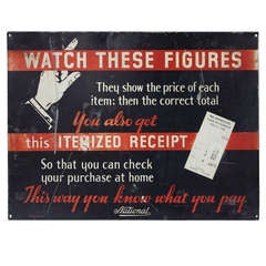 Used 1930's Advertising Sign For National Cash Register Co