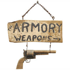 Antique Original Wooden Sign, "Armory Weapons"