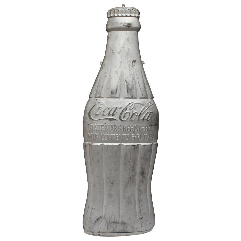 1930s Metal Coca Cola Bottle Sign For Sale