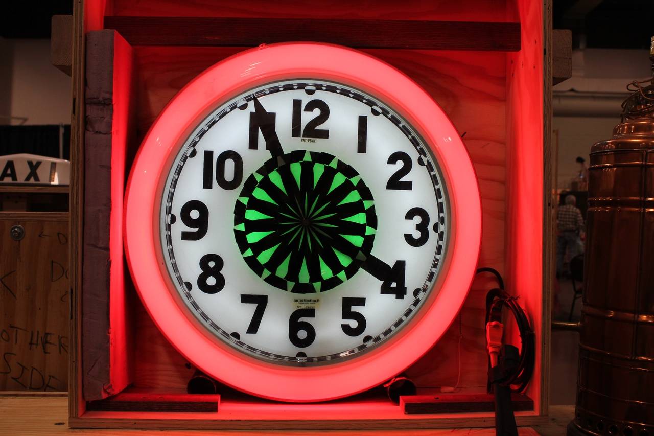 American 1930s Neon Cleveland Wall Hanging Clock