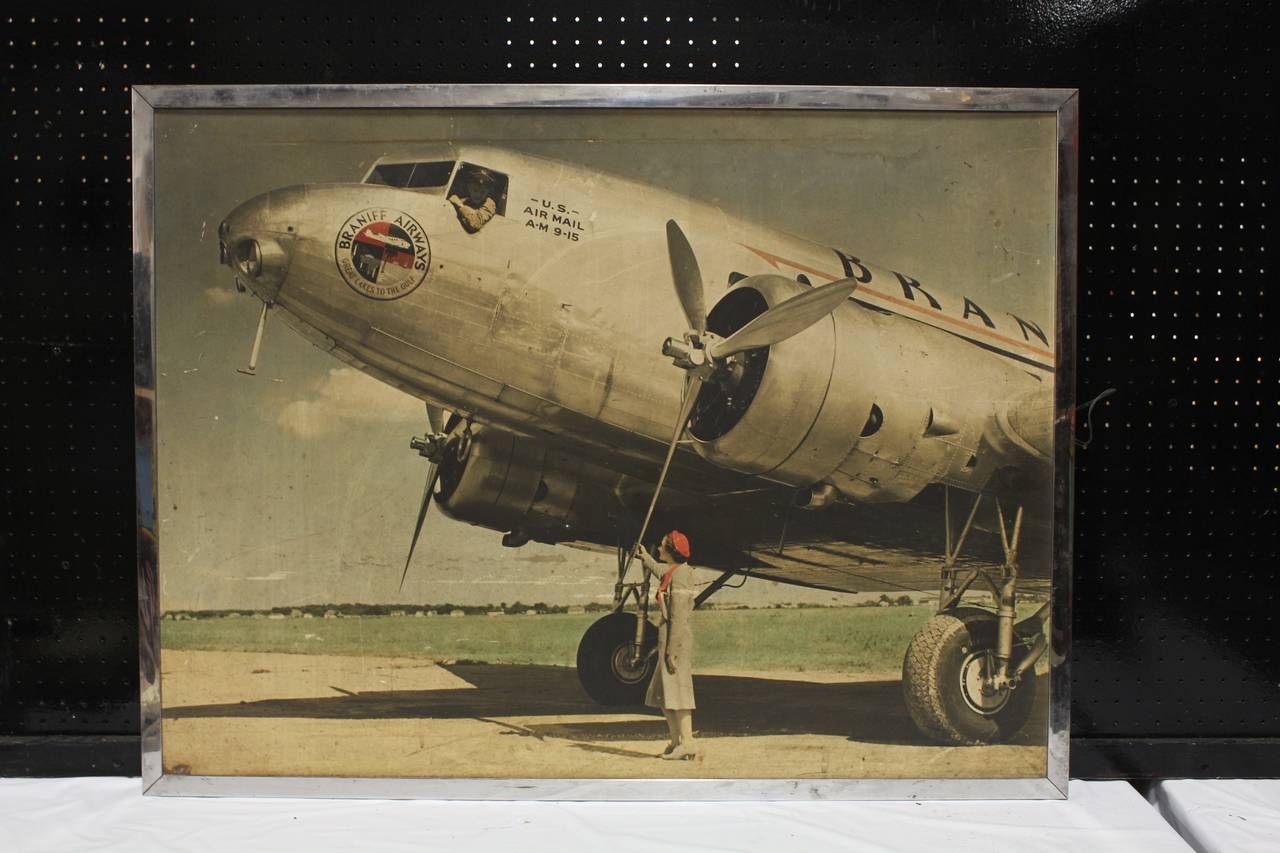 Large 1930s Advertising Poster for Braniff Airways "Great Lakes To The Golf"