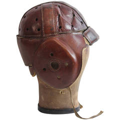 Antique Football Leather Helmet with Canvas Hat Mold