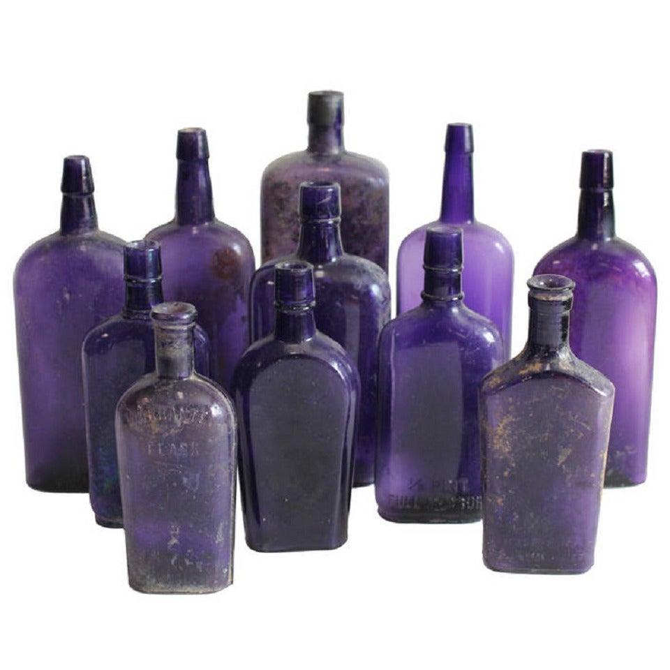 1800's American Whiskey Purple Glass Bottles, more available