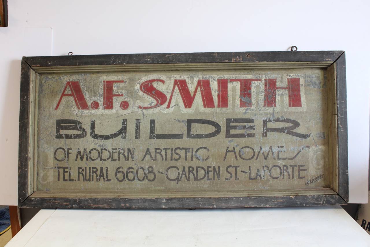 Early 1900's Tin Advertising Sign " Builder Of Modern Artistic Homes "