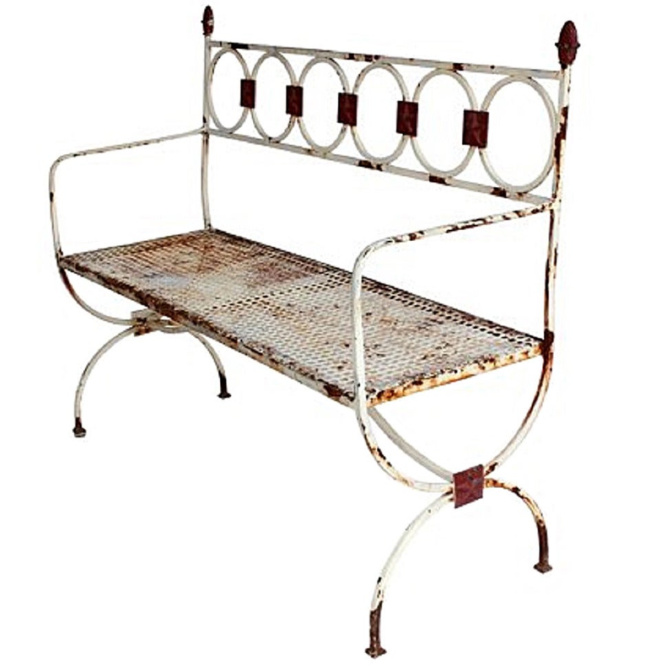 Antique French Metal Garden Bench For Sale