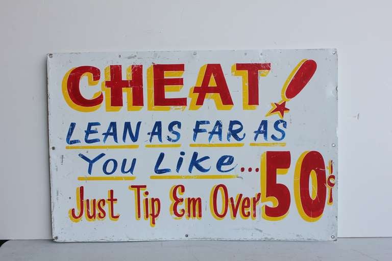 Vintage hand painted metal sign CHEAT!