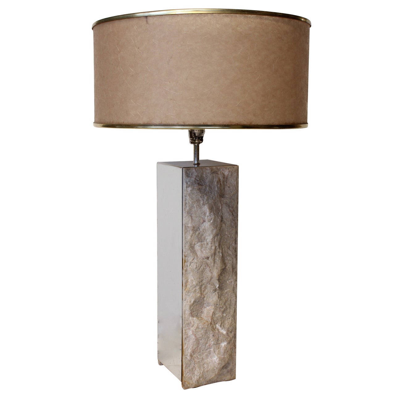 Mid Century Chrome & Stone Table Lamp For Sale