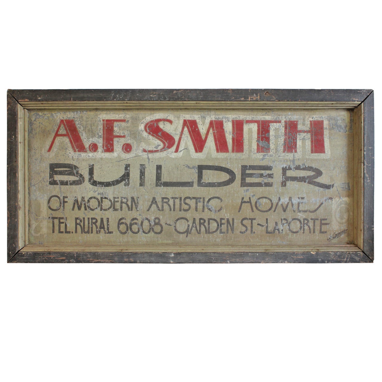 Early 1900's Tin Advertising Sign " Builder Of Modern Artistic Homes "