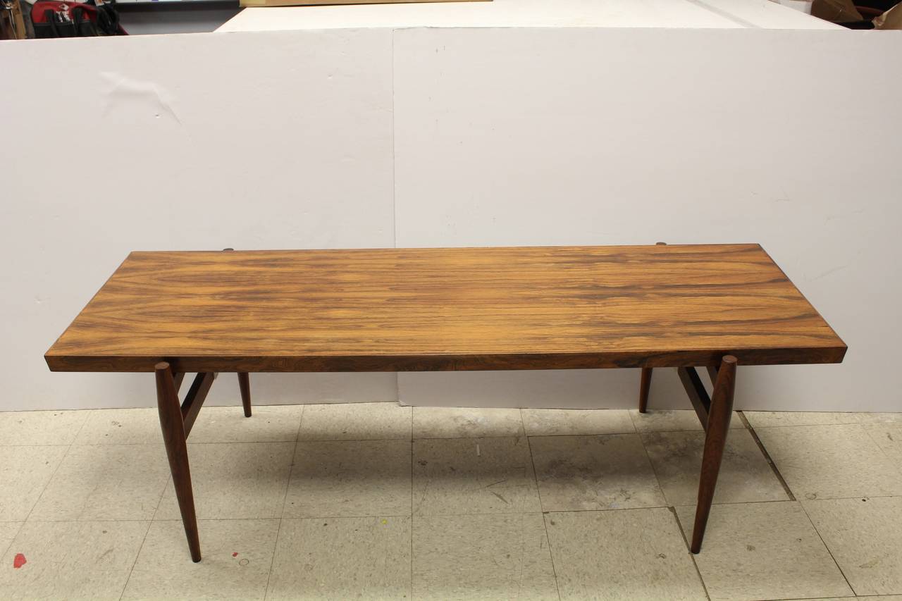 Mid-Century Larsen style Danish rosewood coffee table.