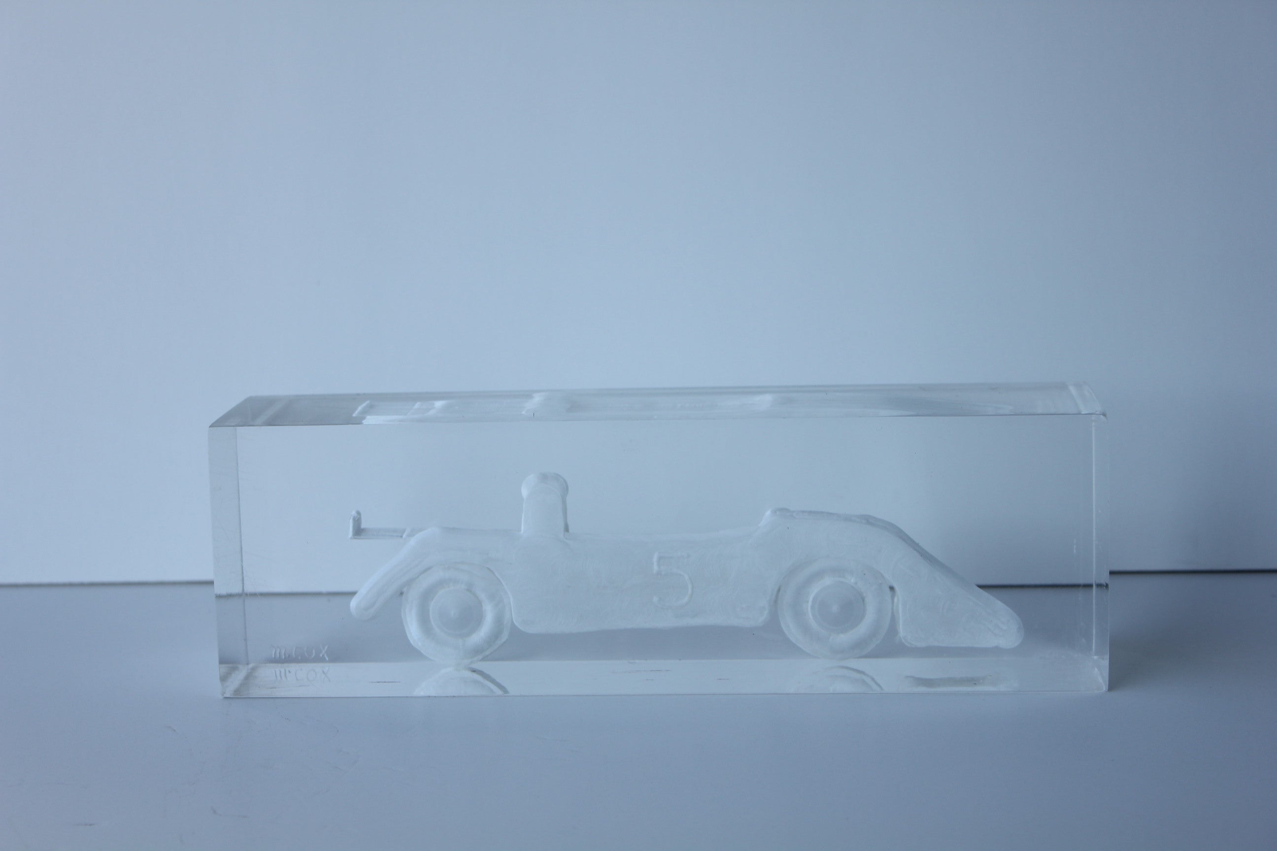 Mid Century Lucite Race Car Sculpture For Sale