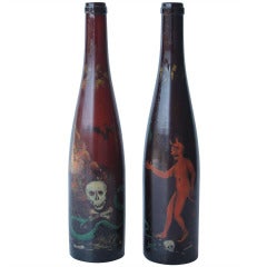 Antique Folk Art Devil
s Glass Bottles