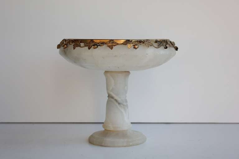 Italian alabaster footed dish with brass trim.