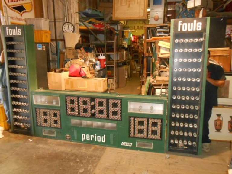 Over sized vintage three sections scoreboard. Center section: H 36