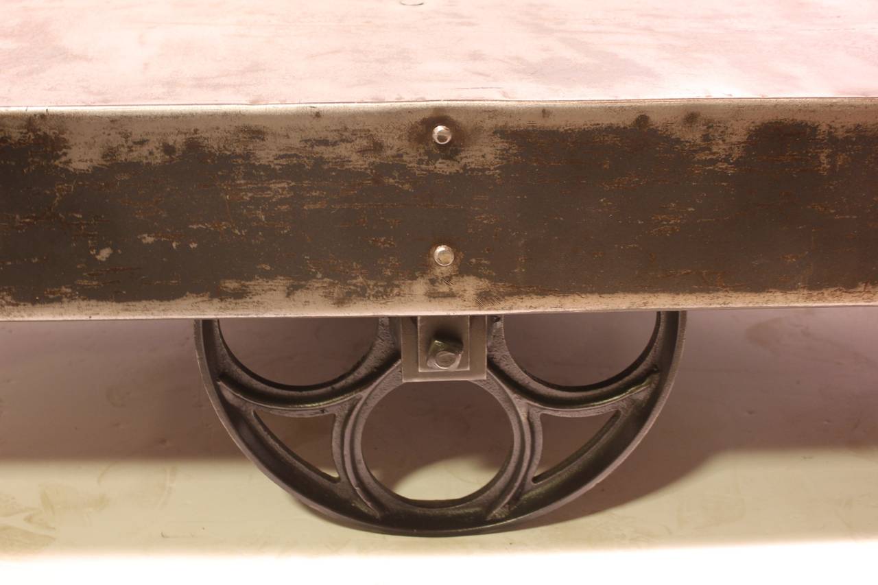 Iron Stylish Antique American Industrial Steel Cart or Coffee Table For Sale