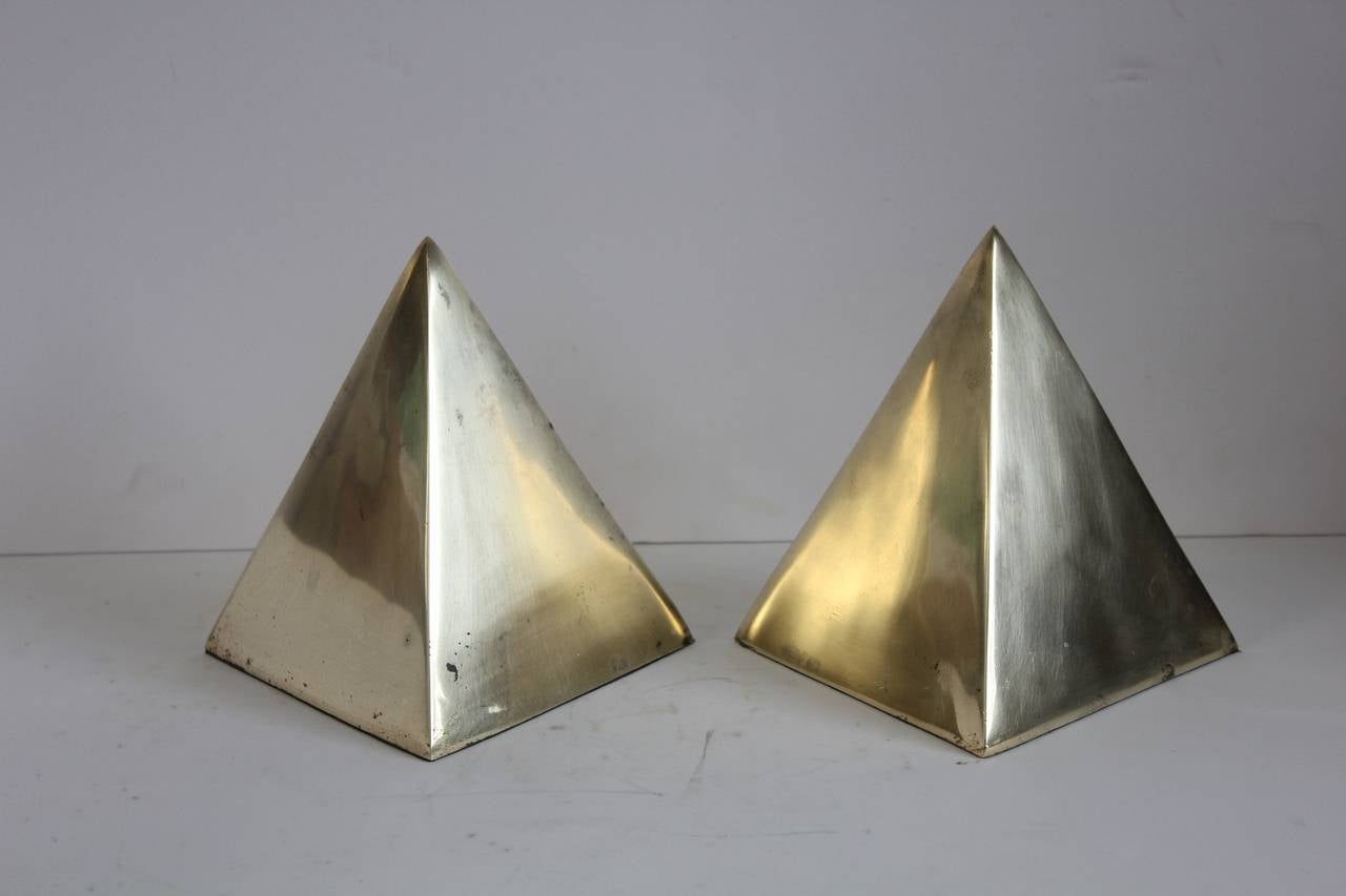 Mid-Century Modern Mid-Century Brass Pyramid Bookends