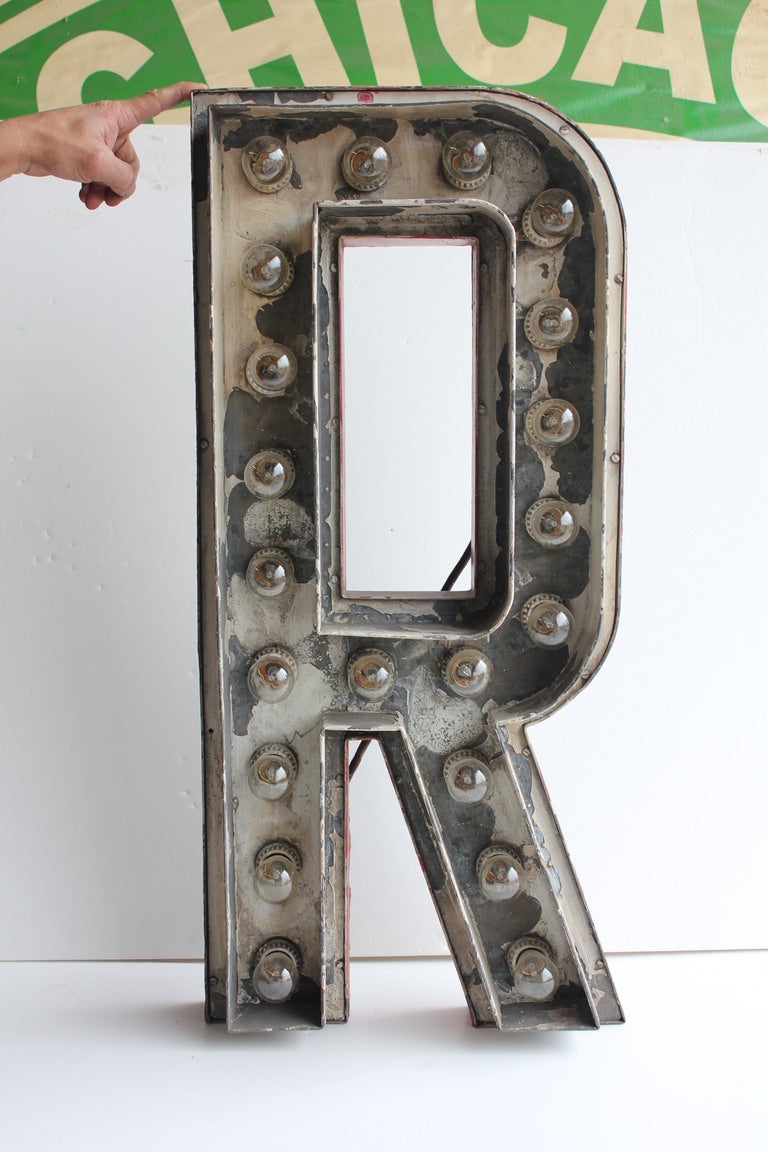 Industrial 1930's Theater Marquee Illuminated Letter R, other letters available