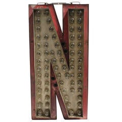 Vintage 4ft Tall 1930's Marquee Light Up Letter N