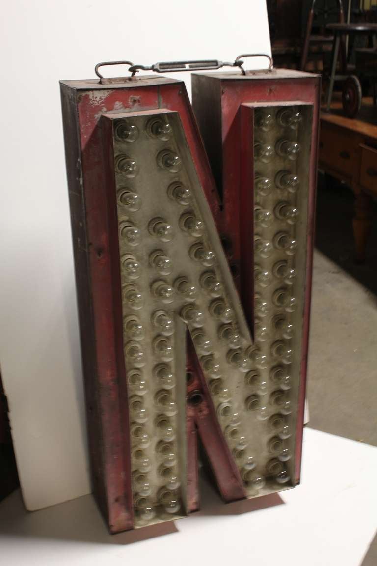 Folk Art 4ft Tall 1930's Marquee Light Up Letter N