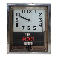 Vintage 1930's Neon Diner Clock By Waltham