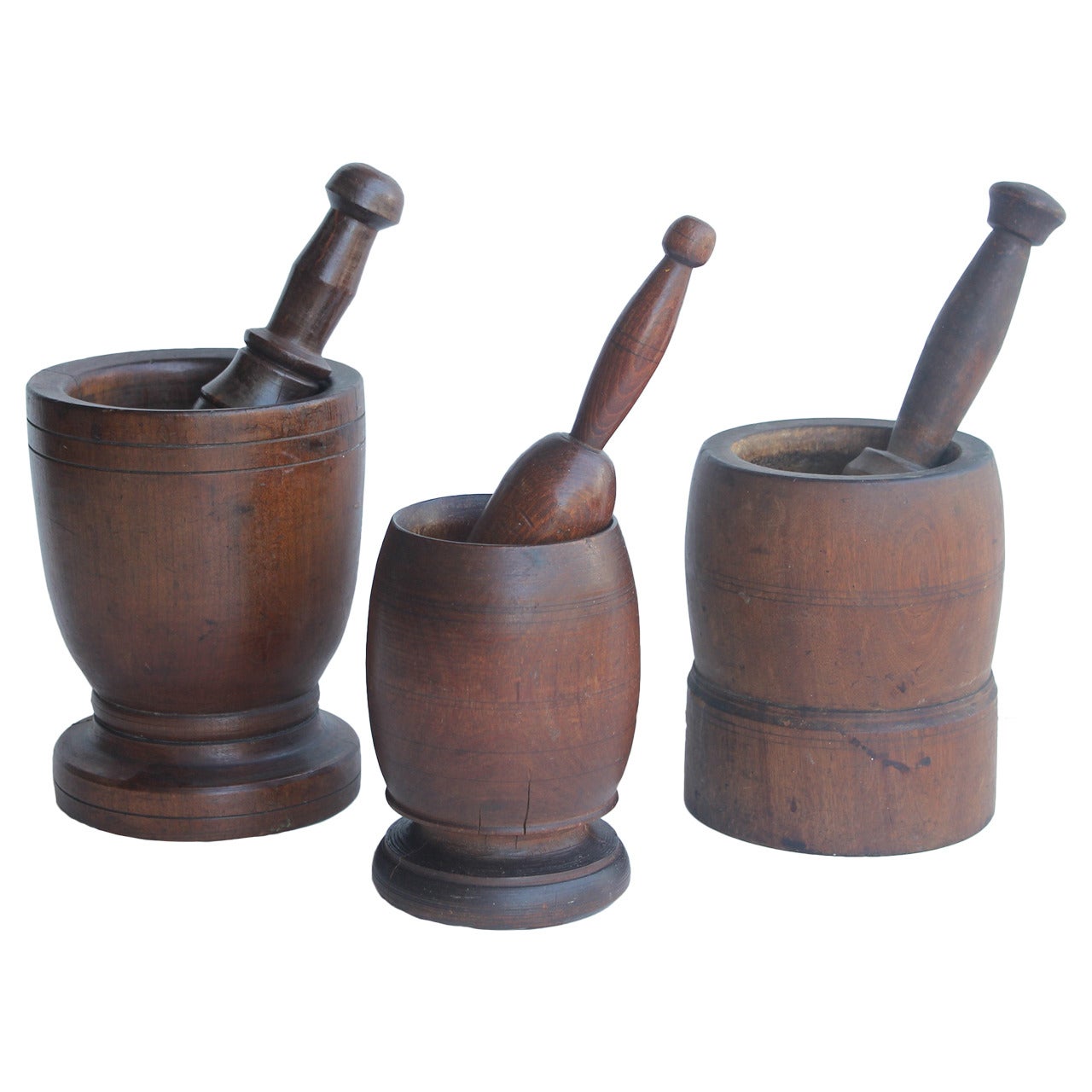 Collection Of Antique Wood Mortars & Pestles For Sale