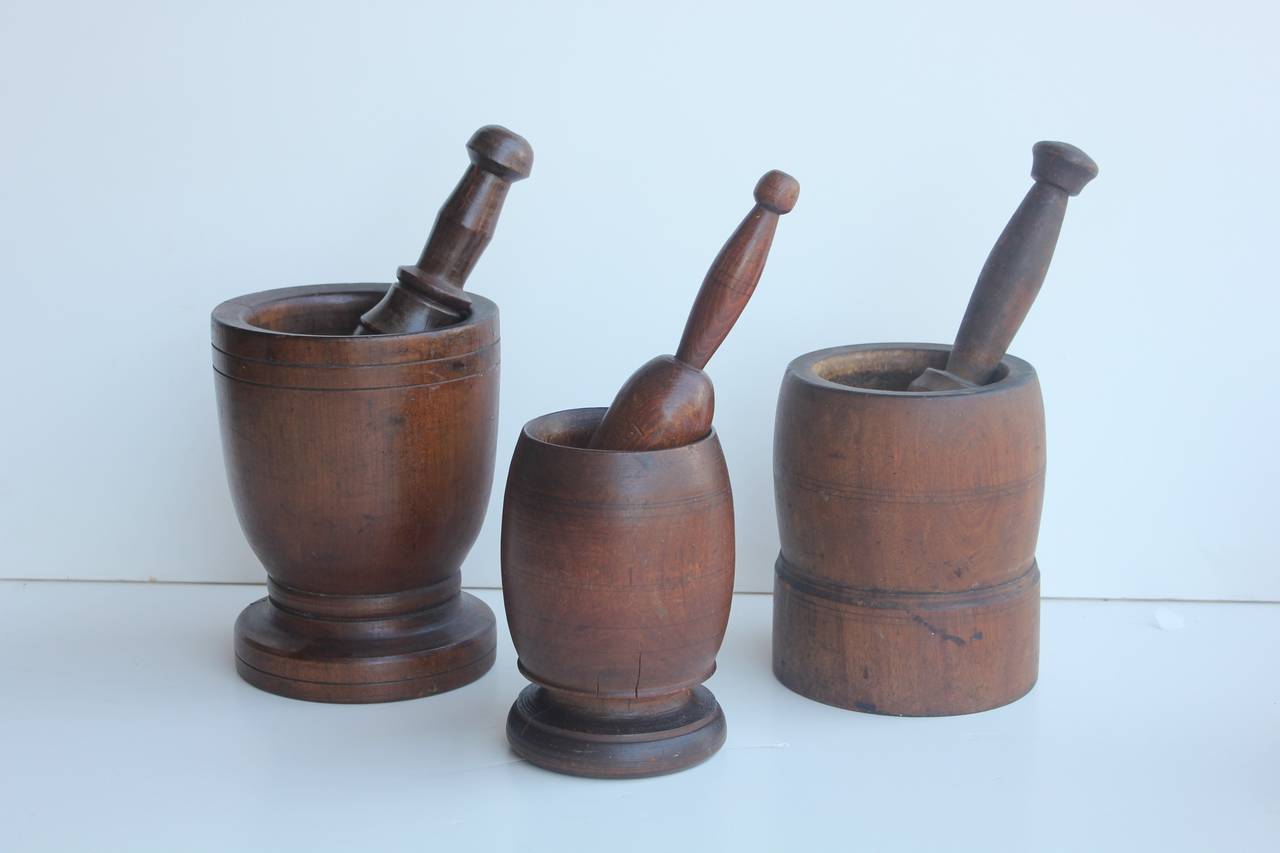 Collection Of Antique Wood Mortars & Pestles