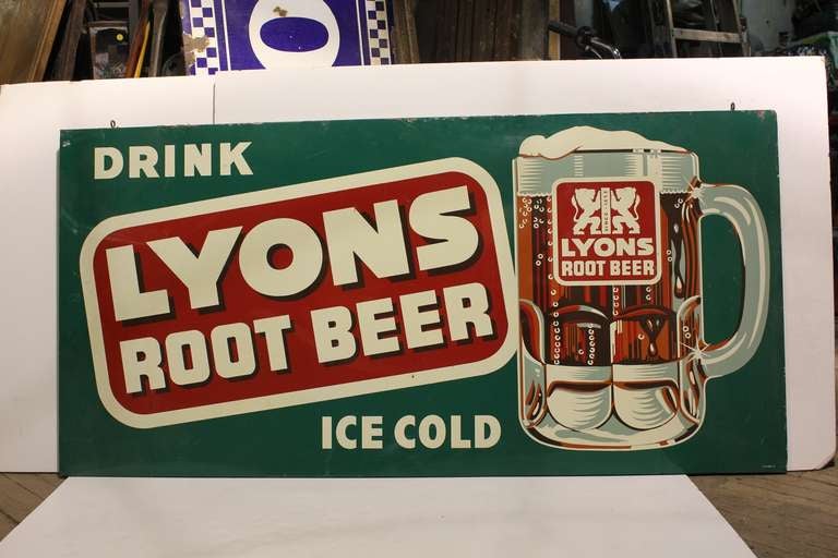 1950's Original American Advertising Sign for Lyons Root Beer.