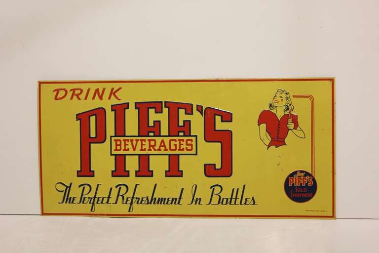 Great American original 1930's metal advertising sign for Piff's Beverages.