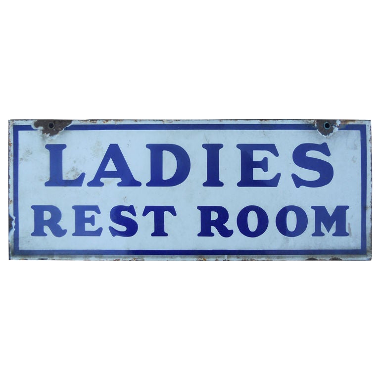Original 1920's Double Sided Porcelain Sign Ladies Rest  Room