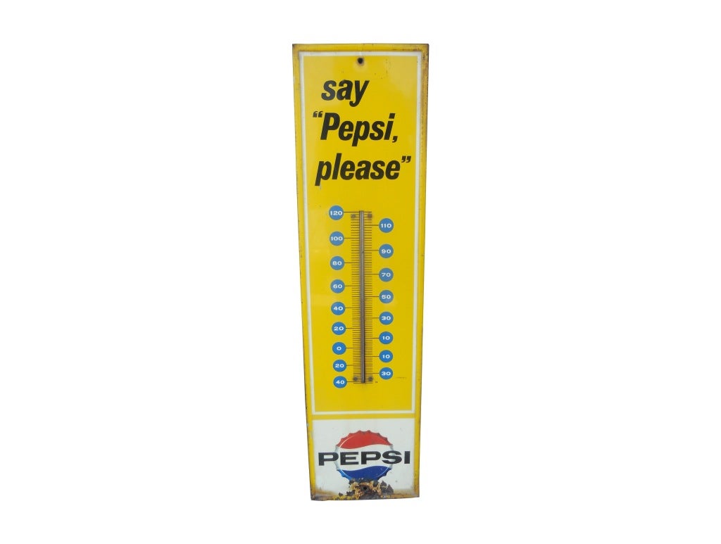 Metal 1960's advertising thermometer sign for Pepsi Cola