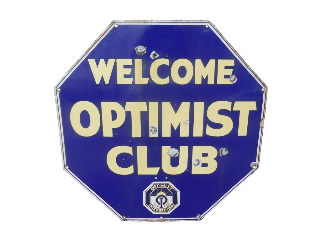 1920's Porcelain Over Metal Sign for Optimist Club