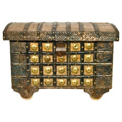 Antique Wooden Travel Trunk with brass decorations