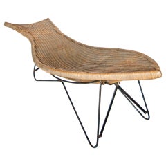 Retro Mid Century American Wicker Chaise Longue