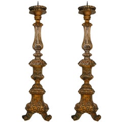 Antique Pair of 18th Century Italian Giltwood Pricket Sticks