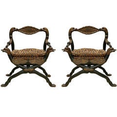 Pair of 18th c. Italian Carved Giltwood Arm Chairs