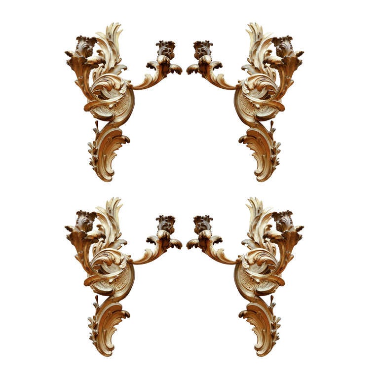 Group of Four 19th Century French Fine Dore Bronze Two Arm Sconces