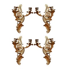 Group of Four 19th Century French Fine Dore Bronze Two Arm Sconces