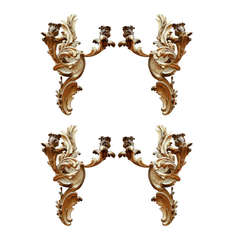 Group of Four 19th Century French Fine Dore Bronze Two Arm Sconces 6
