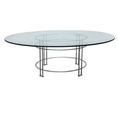 Retro Round Dining Table with Glass Top