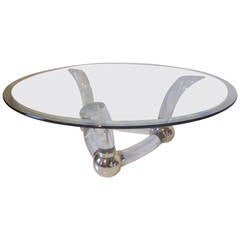 Lucite and Brass Sabre Legged Coffee Table