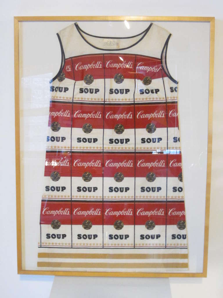 An Andy Warhol inspired paper dress printed with Campbell soup can imagines called the 
