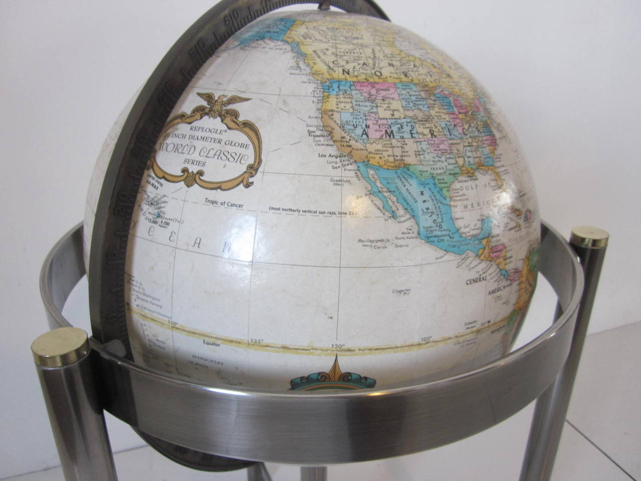 Brushed Stainless Floor Globe In Excellent Condition In Cincinnati, OH