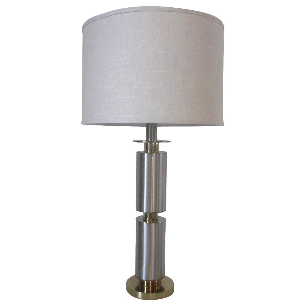 Mid Century Laurel Brushed Stainless and Brass Table Lamp  For Sale