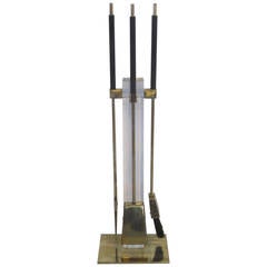 Style of Alessandro Albrizzi Brass and Lucite Fireplace Set