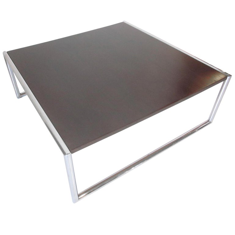 Milo Baughman Styled Chrome and Wood Coffee Table For Sale
