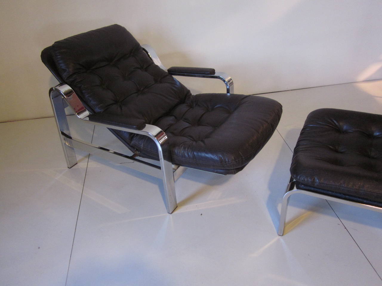 Unknown Chromed Lounge Chair with Ottoman for Selig 