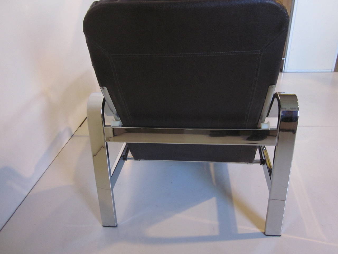 Chromed Lounge Chair with Ottoman for Selig  In Excellent Condition In Cincinnati, OH